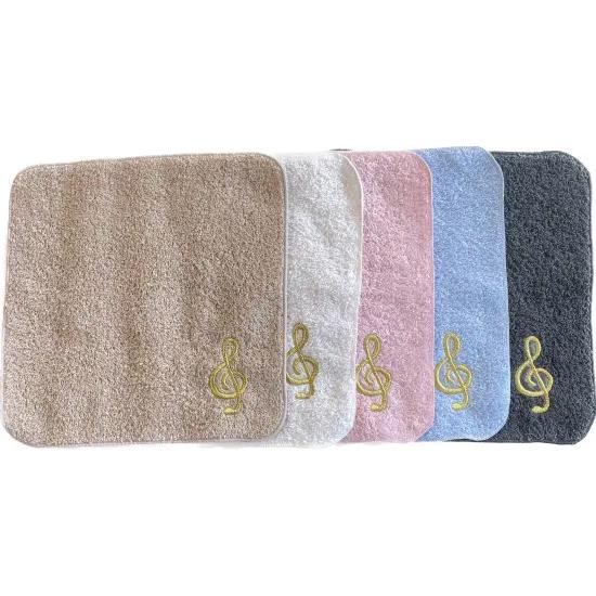 音楽 刺繍タオル ト音記号タオル ハンドタオル ゴールド刺繍 泉州タオル 5色 刺繍タオル ピアノ ...