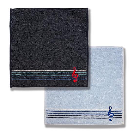 ト音刺繍 タオルハンカチ ブラック グレー