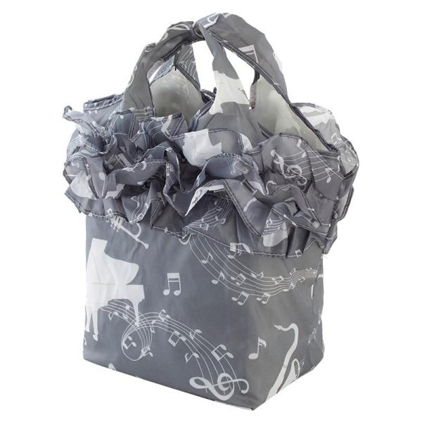 かわいいフリル付きエコバッグ 音楽ピアノ発表会プレゼント 折りたたみ 鍵盤 おしゃれ お稽古かばん