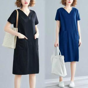 レディース tシャツワンピース 半袖 ロングt...の詳細画像3