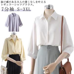 通勤 白ブラウス 衿 七分袖 襟付き 7分袖 ...の詳細画像5