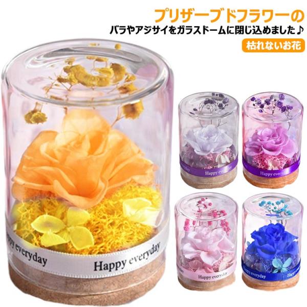 プレゼント ガラスドーム ギフト プリザーブドフラワー 誕生日プレゼント バラ 枯れないお花 花束 ...