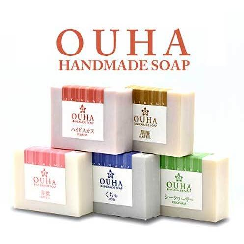 OUHAソープ 沖縄手作り洗顔石けん くちゃ 月桃 黒糖 ハイビスカス シークヮーサー 各100g ...