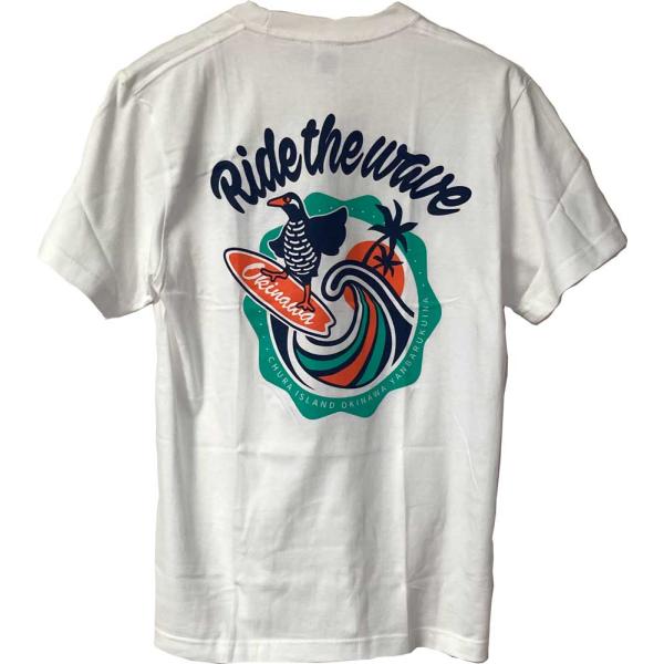 沖縄Tシャツ　ヤンバルクイナ　ライドザウェーブ　サーフィン　白 綿100%