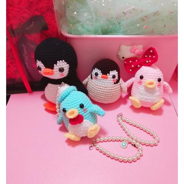 手作りDIYかぎ針毛糸編みぬいぐるみペンギンストラップ素材バッグ完成品プレゼントビデオ教程