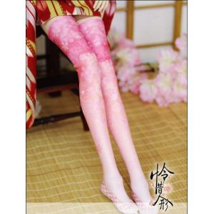 ニーハイソックス和風梅の花ブロッコリー草桜DDSD3分BJD靴下淡ピンク桜