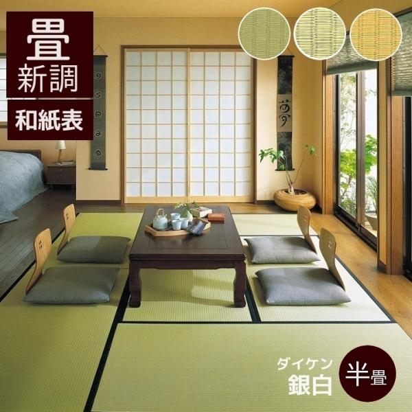 畳新調 畳替え 縁付き畳 半畳 DAIKEN ダイケン和紙表【銀白100A】江戸間サイズ カラー 銀...