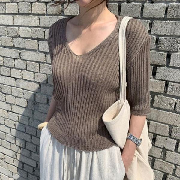 五分袖ニット・セーター