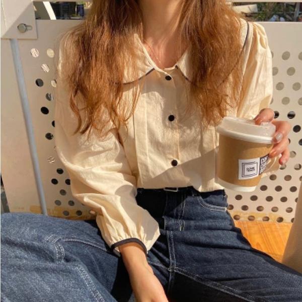 パフスリープパイピングブラウス