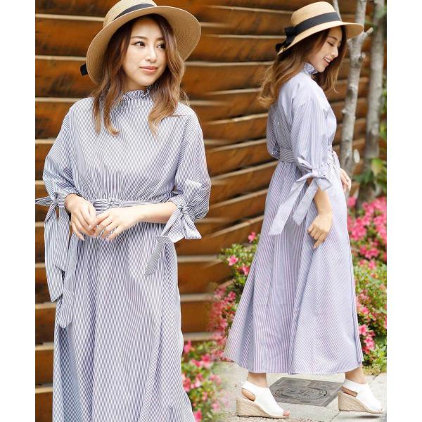 スタンドカラーシャツワンピース