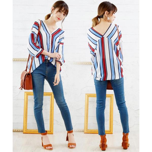 オープンカラーマルチストライプシャツ