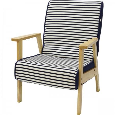 リクライニングチェア リクライングソファ 5段ギア 北欧風 木肘 天然木 ボーダー柄 おしゃれ イス...