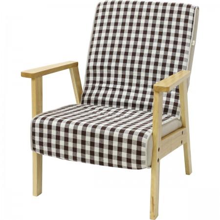 リクライニングチェア リクライングソファ 5段ギア 北欧風 木肘 天然木 チェック柄 おしゃれ イス...