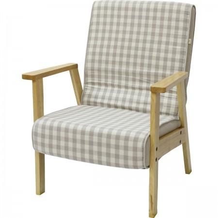 リクライニングチェア リクライングソファ 5段ギア 北欧風 木肘 天然木 チェック柄 おしゃれ イス...