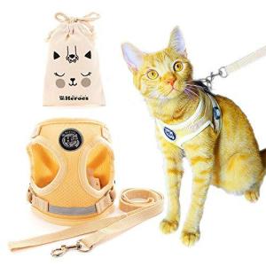 猫Heroes 猫 ハーネス リード セット 抜けない 安全設計 調整可能 散歩用 猫用ハーネス 胴輪 夜反射 通気性 メッシュ素材 (L， ロジュカ