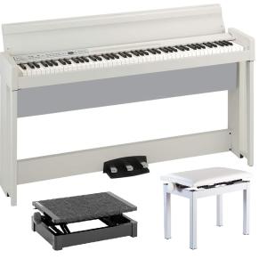 KORG 電子ピアノ C1 Air WH コルグ 高低椅子 補助台(UP1) ヘッドホン付｜okumuragakki