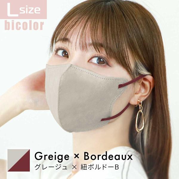 グレージュ×ボルドーB/Lサイズ 立体マスク バイカラー 両面同色 不織布 カラー 3D ジュエルフ...