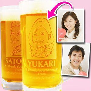 似顔絵ペアジョッキ［ペアジョッキをひとつの箱で梱包］