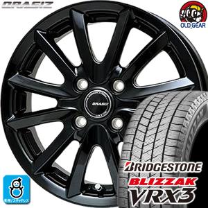 185/70R14 ブリヂストン ブリザック VRX3 スタッドレスタイヤホイール 新品 4本セット KIT クレイシズVS6 グロッシーブラック(BK) 14インチ4H100｜oldgear