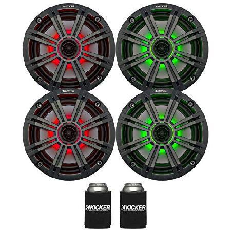 Kicker 6.5インチ チャコール LED マリンスピーカー (数量4) OEM交換用スピーカー...