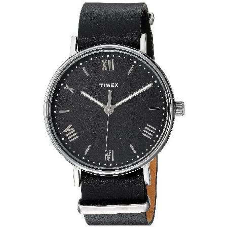 Timex メンズ TW2R28600 Southview シルバートーン ブラック レザー ストラ...