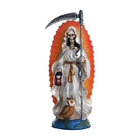 サンタ・ムエルテ 聖死の聖人 立っている宗教像 7.25インチ ホワイトチュニック 浄化 サンティシ...