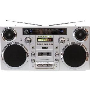 GPO Brooklyn 1980S-Style Portable Boombox - CD Player, Cassette Player, FM Radio, USB, Wireless Bluetooth Speaker - Silver｜olg