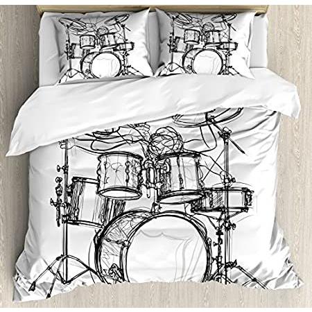 【並行輸入品】 Rock Music布団カバーセットby Ambesonne、Doodle図面スケッ...