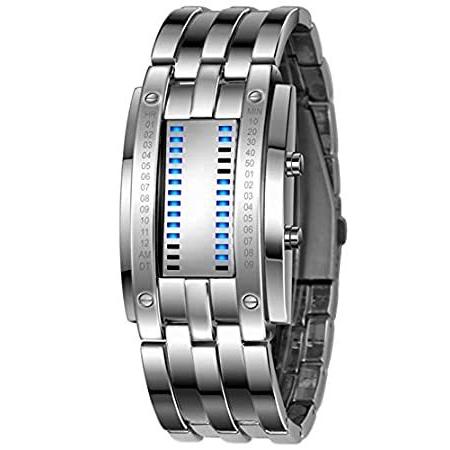 【並行輸入品】 クラシック メンズ バイナリー スクエア ブルー LED デジタル 防水 腕時計 ブ...