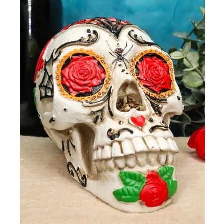 【並行輸入品】 Ebros ホワイトひまわり 花柄 死者の日 シュガースカル 赤いバラの目 長さ5イ...