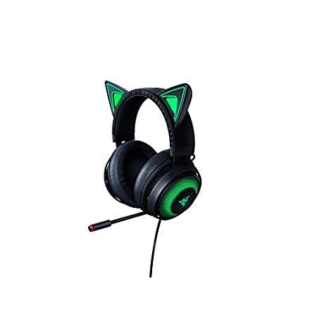 Razer Kraken キティ耳 Chroma USBゲーム用ヘッドセット RGB マイク付き ブ...