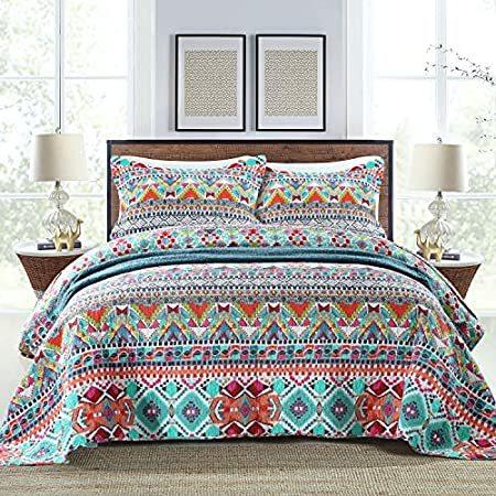 【並行輸入品】 NEWLAKE コットンベッドスプレッドキルトセット リバーシブルパッチワークカバー...