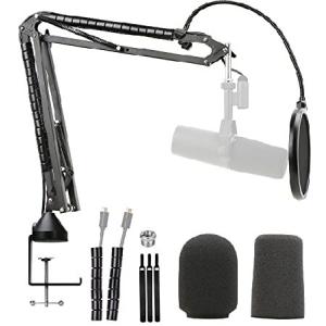 SM7B Boom Arm with Pop Filter - Upgraded Heavy Duty Mic Stand Suspension Mic Boom Stand with Windscreen Compatible with Shure SM7B Microphone By YOUSH