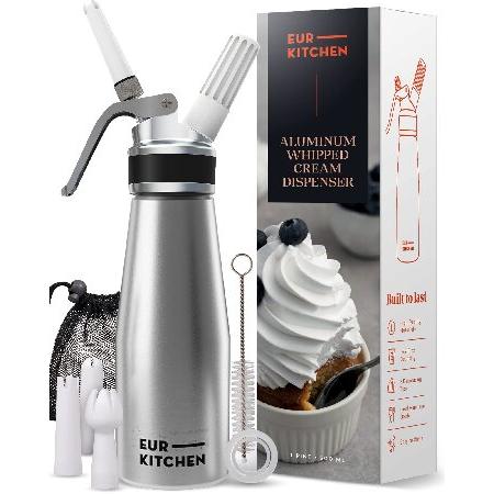 EurKitchen シルバーアルミニウム プロフェッショナルホイップクリームディスペンサー(並行輸...