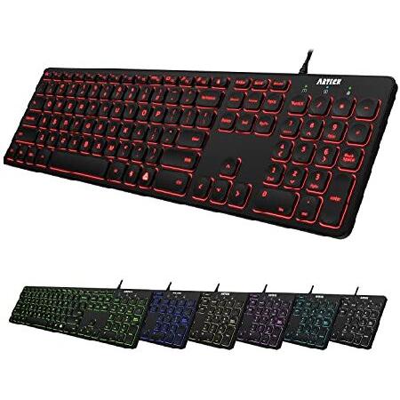【並行輸入品】 Arteck USB 有線 ワイヤー キーボード 7色バックライト搭載 明るさ変更 ...