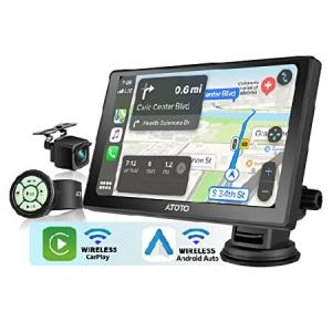 ATOTO P8 Portable Wireless Carplay Car Stereo, Wireless Android Auto, 7'' QLED Glare-Suppressing Touchscreen Car Radio, 1080P Backup Cam, Remote Contr｜olg