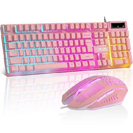 【並行輸入品】 ピンク ゲーミングキーボードとマウスのコンボ ライトアップメンブレン かわいいゲーミ...