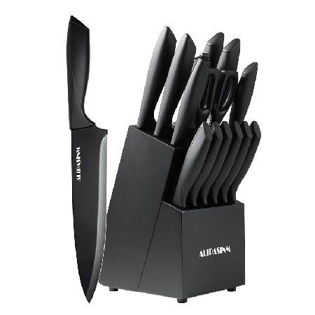 ALIPASINM Kitchen Knife Set With Wooden Base, 15 P...