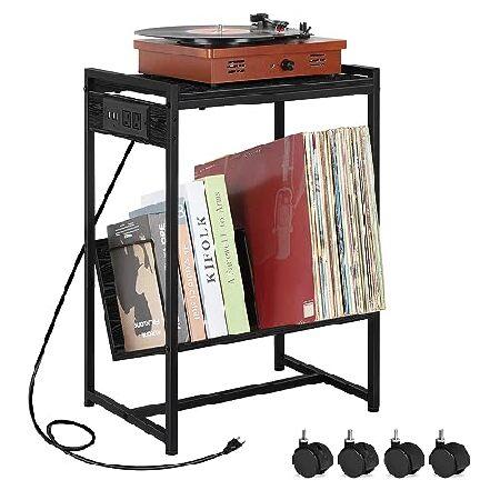 Record Player Stand with Vinyl Storage Black Turnt...
