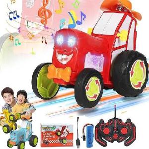 2023 クレイジージャンプカーおもちゃ - ヘッドライトと音楽付きリモートコントロールカー 高速スタントRCトラック 両面おもちゃの列車 男の子 女の子 (レッド)の商品画像