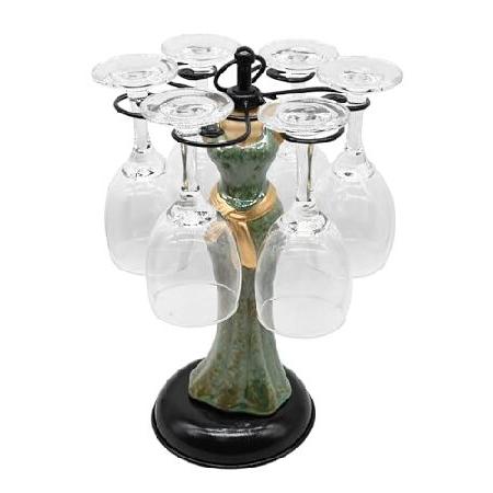 Owlgift Metal Wine Glass Rack w/Glazed Ceramic Fig...