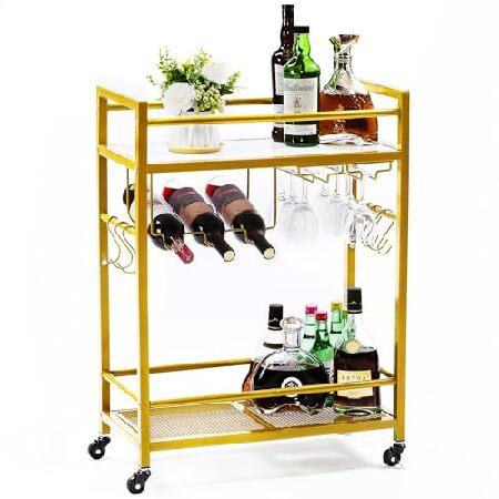 WOLKI Golden Bar Cart, Serving Cart for Home, Micr...