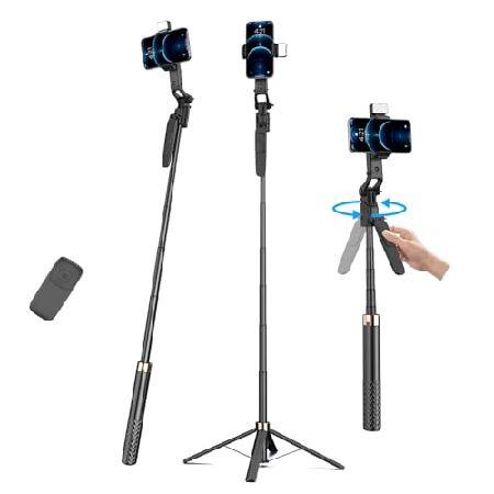 71インチ 自動顔トラッキング三脚 360°回転携帯電話三脚 リモコンと電話ホルダー付き 自撮り棒三...