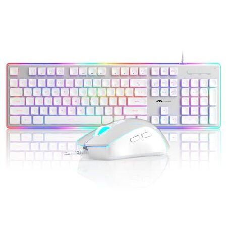 【並行輸入品】 Camiysn ゲーミングキーボードとマウス、ホワイト 104キー RGBと6速RG...