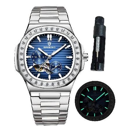 【並行輸入品】 BINBOND Silver Automatic Watches for Men S...