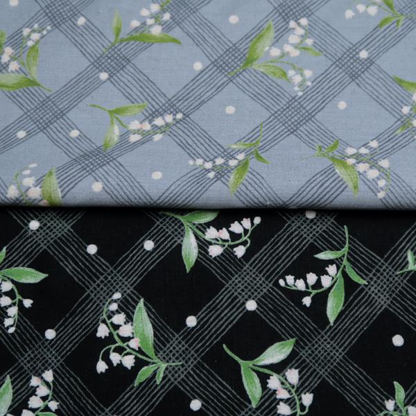 綿麻シーチング生地 すずらん チェック カス残し 花柄