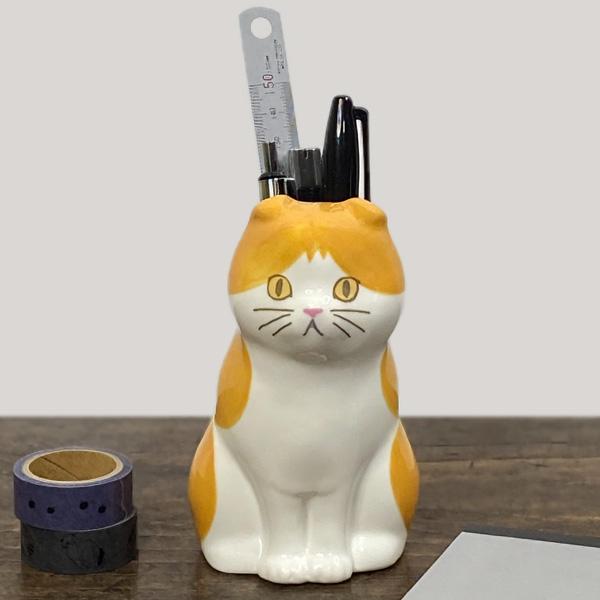 セトクラフト フラワー＆ペンスタンド(ネコ)　猫雑貨 グッズ 陶器 ペン立て 花瓶 置き物 置物　お...