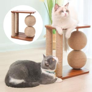 猫 爪とぎポール 麻 木製 ボール ミニ ねこタワー 猫キャットタワー おもちゃ 猫爪とぎ つめとぎ ねこ タワー ネコ ボール おしゃれ 据え置き 低め 猫の日 2026｜HAMI PET ヤフー店