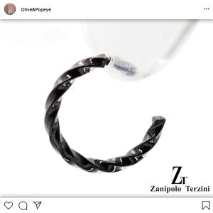 あすつく Zanipolo Terzini ピアス ハーフ フープ ねじれ スクリュー 片耳 ステンレス アレルギーフリー メンズ ユニセックス ZTE3629-BK｜olivepopeye