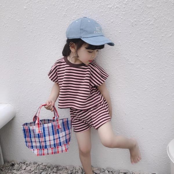 ボーダーセットアップ　ブラウン×ピンク